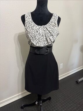 BCX Black Midi Dress with White Polka Dot Bodice